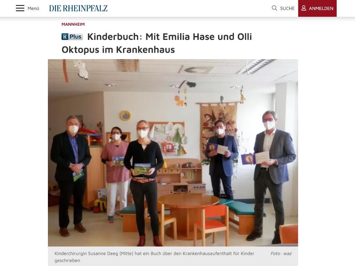 Die Rheinpfalz: Mit Emilia Hase und Olli Oktopus im Krankenhaus